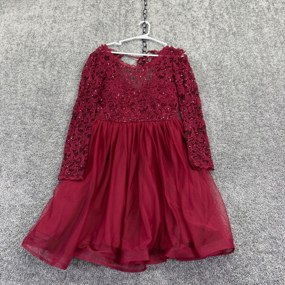 My Michelle Dress Womens 13 Red Lace Sequin Fit & Flare